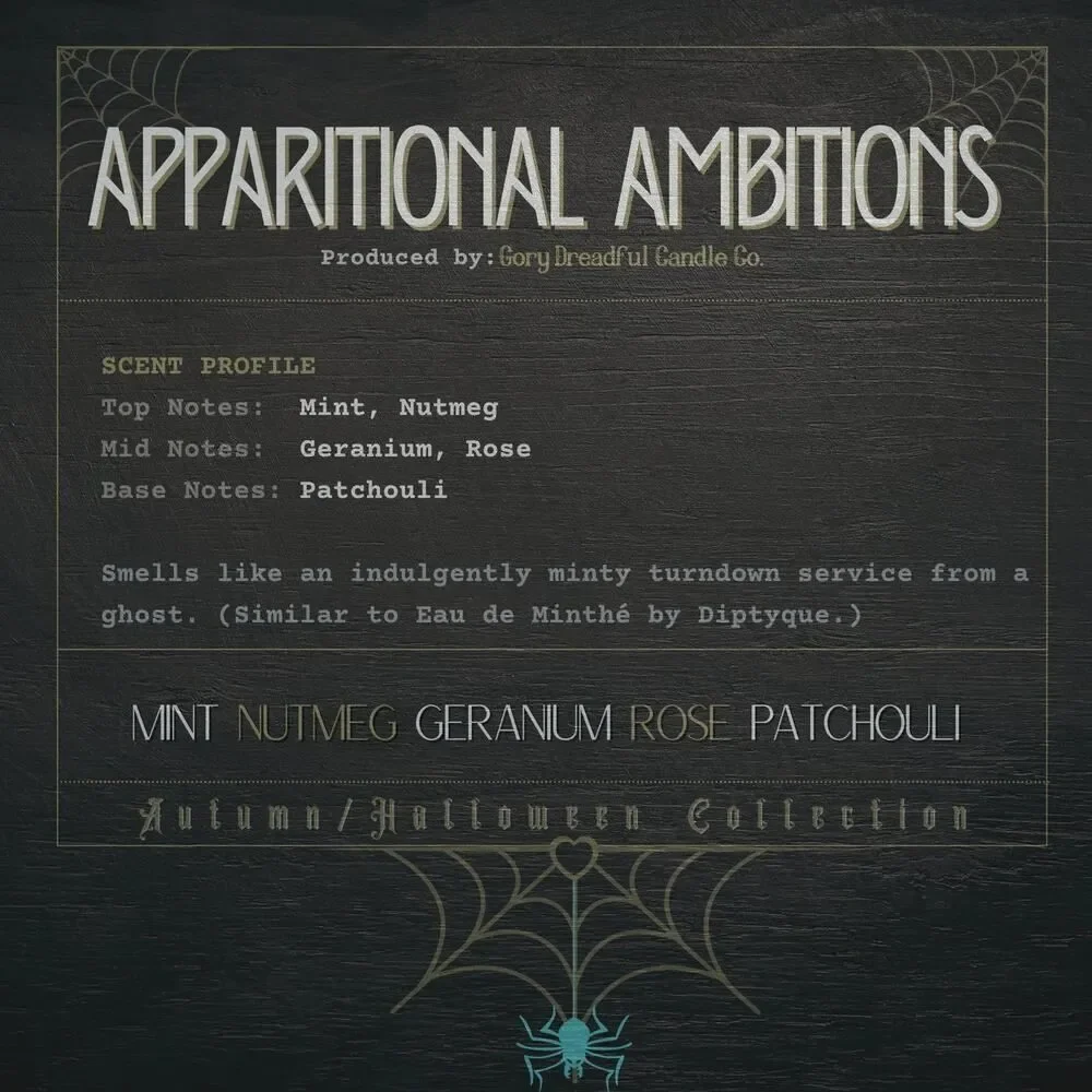 Apparitional Ambitions Wickless Candle: Mint Nutmeg Geranium Rose Patchouli